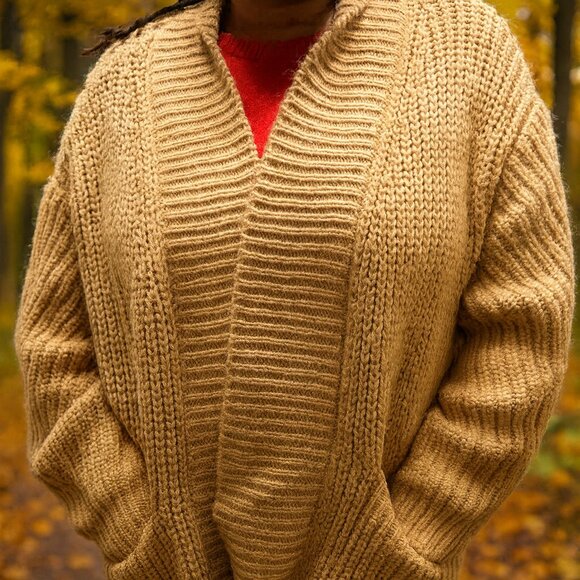 ZARA Oversized Chunky Knit Cardigan – Camel | Size L | Cozy Fall Essential - Picture 1 of 5